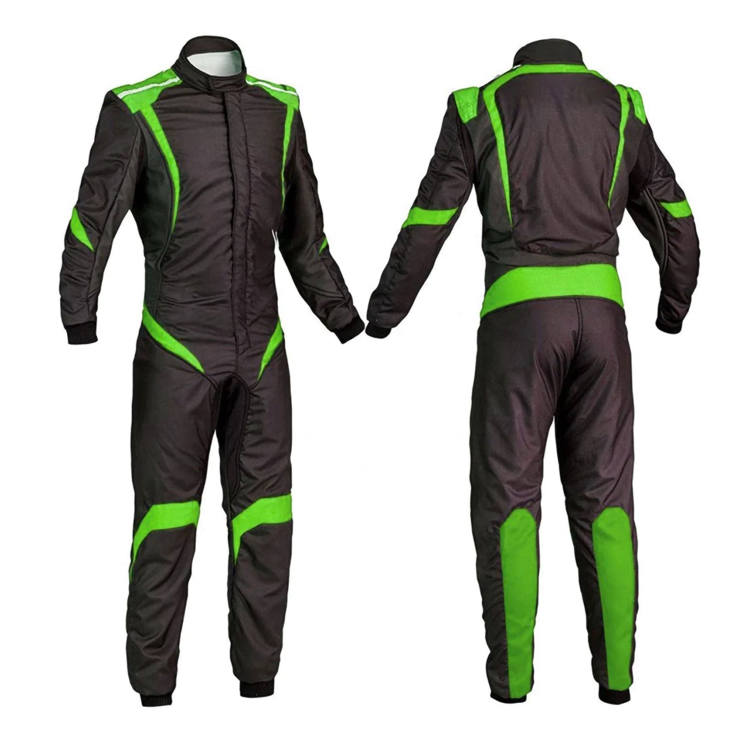 Custom Black & Green Go Kart Racing Track Suit Front View