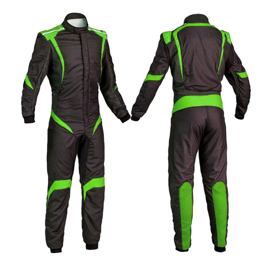Custom Black & Green Go Kart Racing Track Suit Front View