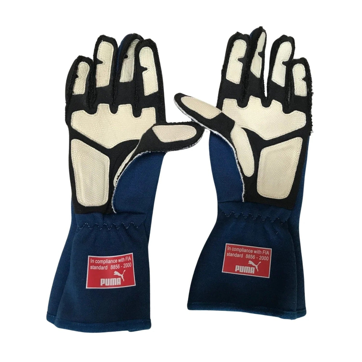Pair of blue and black Fernando Alonso 2006 Race Gloves F1 Renault with Puma branding Front View