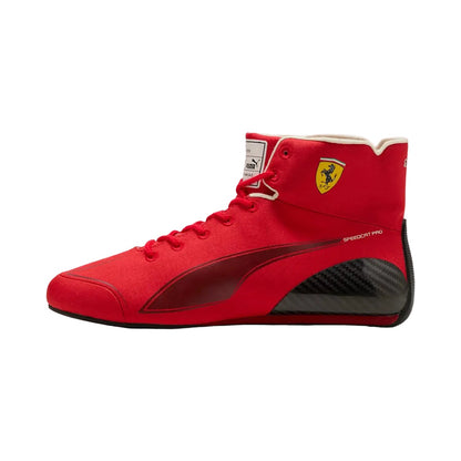 Ferrari printed race attire footwear, with printed colour panels along the sides. Everyday racing attire for fans who never switch off.