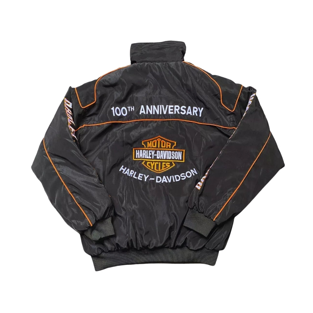 Harley Davidson vintage racing jacket, with retro livery colours across the body. A classic motorsport jacket for fans and collectors alike.