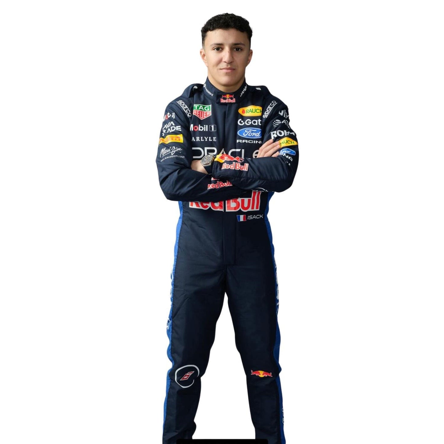 Isack Hadjar F1 Race Red Bull Motorsport Suit Close-Up View