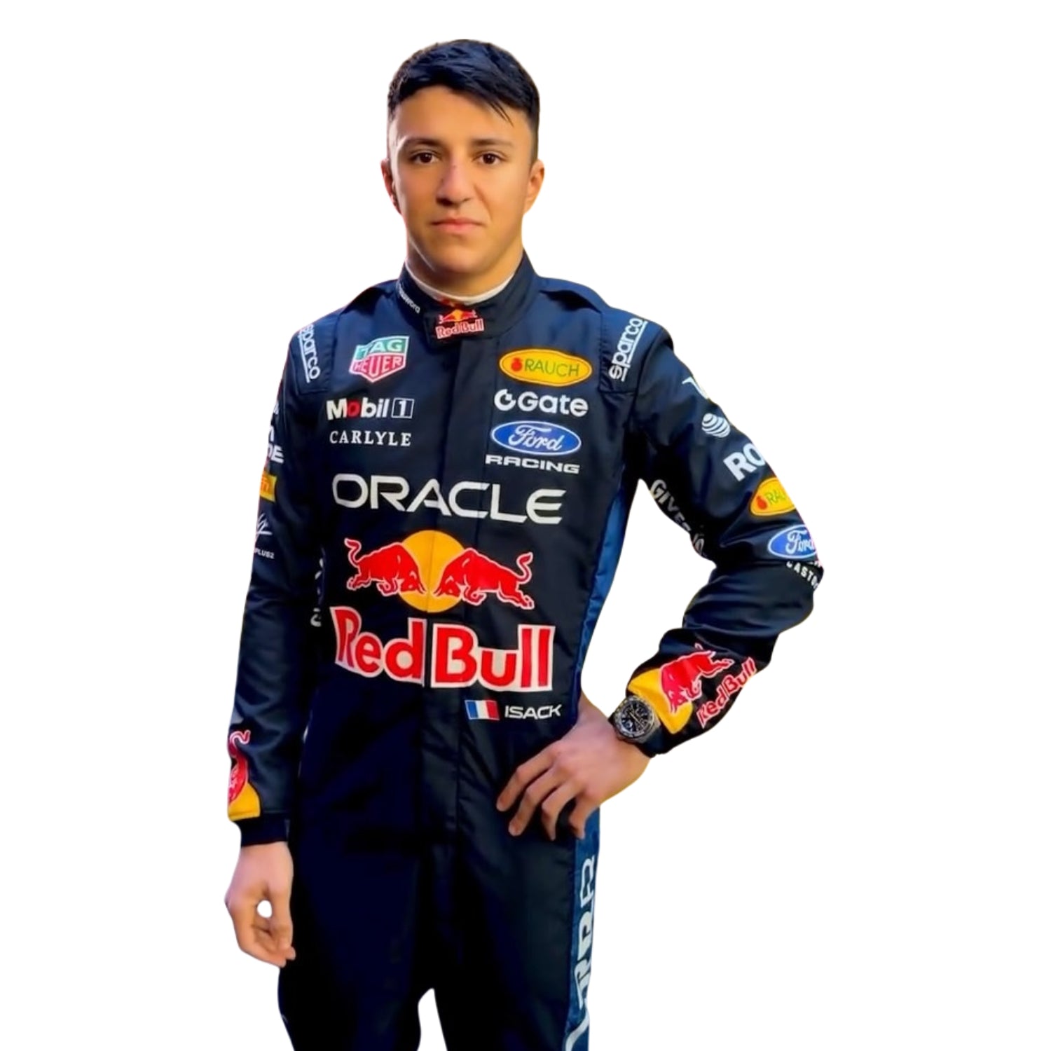 Isack Hadjar F1 Race Red Bull Grand Prix Suit Action Shot