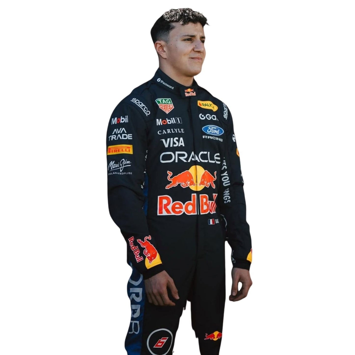 Isack Hadjar F1 Race Red Bull Grand Prix Suit Side View