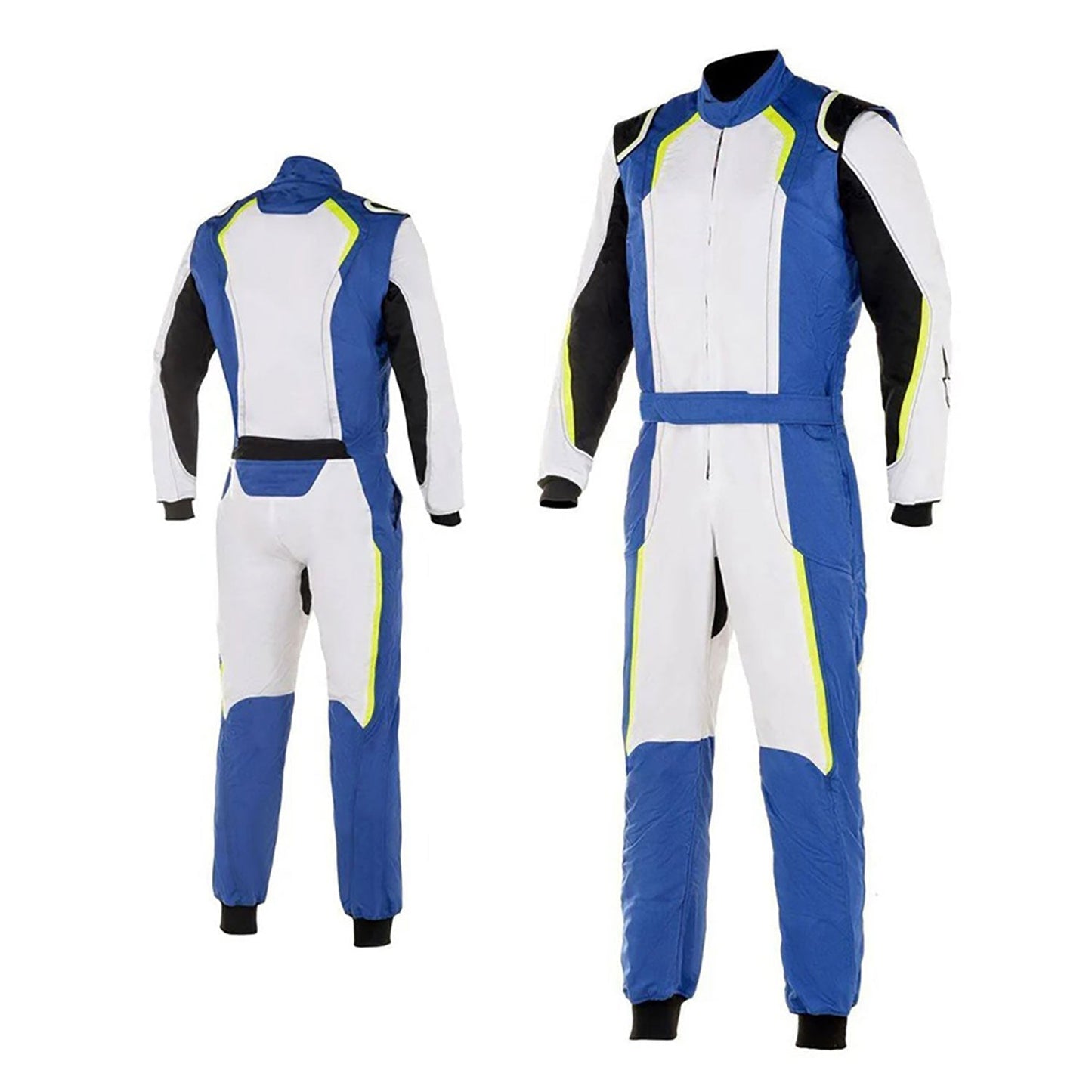 Karting Racing Driver - White, Royal Blue Track Suit Front View