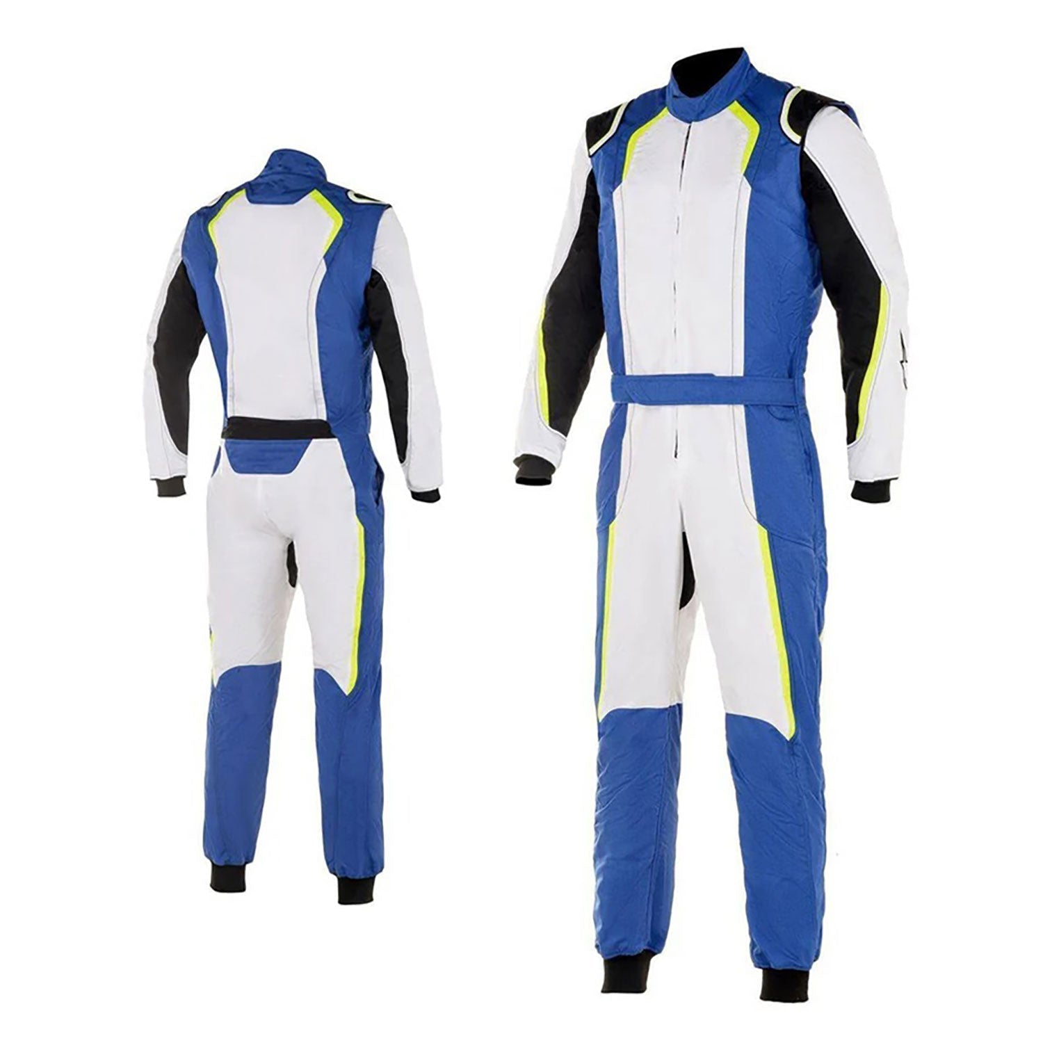 Karting Racing Driver - White, Royal Blue Track Suit Front View