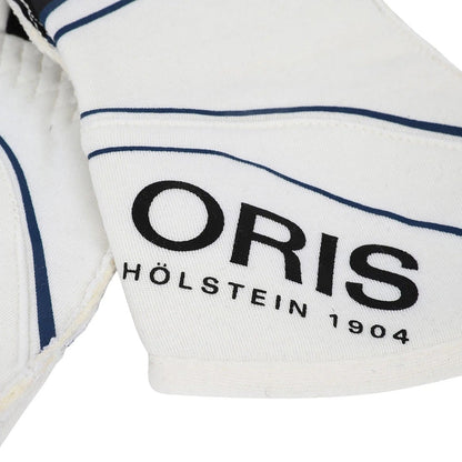 Close-up of a white Lance Stroll 2018 Race Gloves F1 Williams Martini with 'Oris' branding closeup view