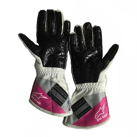 Pair of black and pink Lance Stroll 2020 Race Gloves F1 Racing Point with brand logo Front Front View