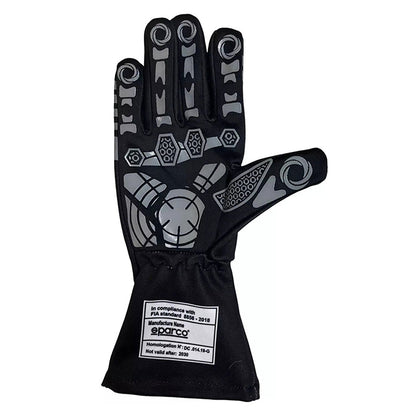 Black Lando Norris Race Gloves F1 shown side-on, highlighting the wrist strap and grip texture for grand prix use
