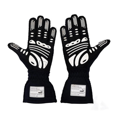 Pair of black Max Verstappen 2022 World Champion Season Race Gloves F1 Red Bull with white accents front view