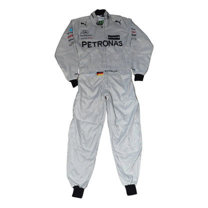 Gray Michael Schumacher 2012 F1 Race Suit Replica Mercedes with Petronas branding front view