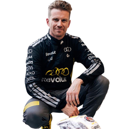 Nico Hulkenberg in 2026 F1 Race Costume with visible branding on a white background with Close View
