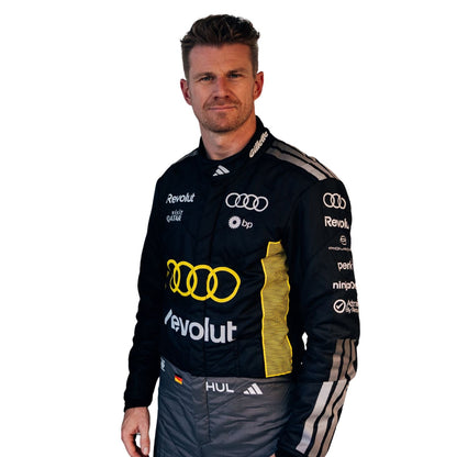 Nico Hulkenberg in 2026 F1 Race Costume with visible branding on a white background with Close View
