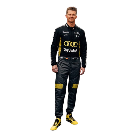 Nico Hulkenberg in 2026 F1 Race Costume with visible branding on a white background with Front View