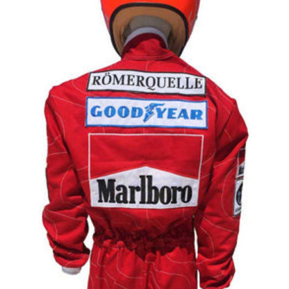 Red Niki Lauda 1976 F1 Race Suit Ferrari with visible branding on a white background