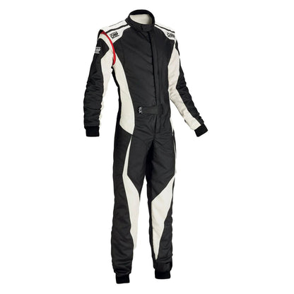 OMP Black White Tecnica Evo Racing Go-Kart Suit Front View
