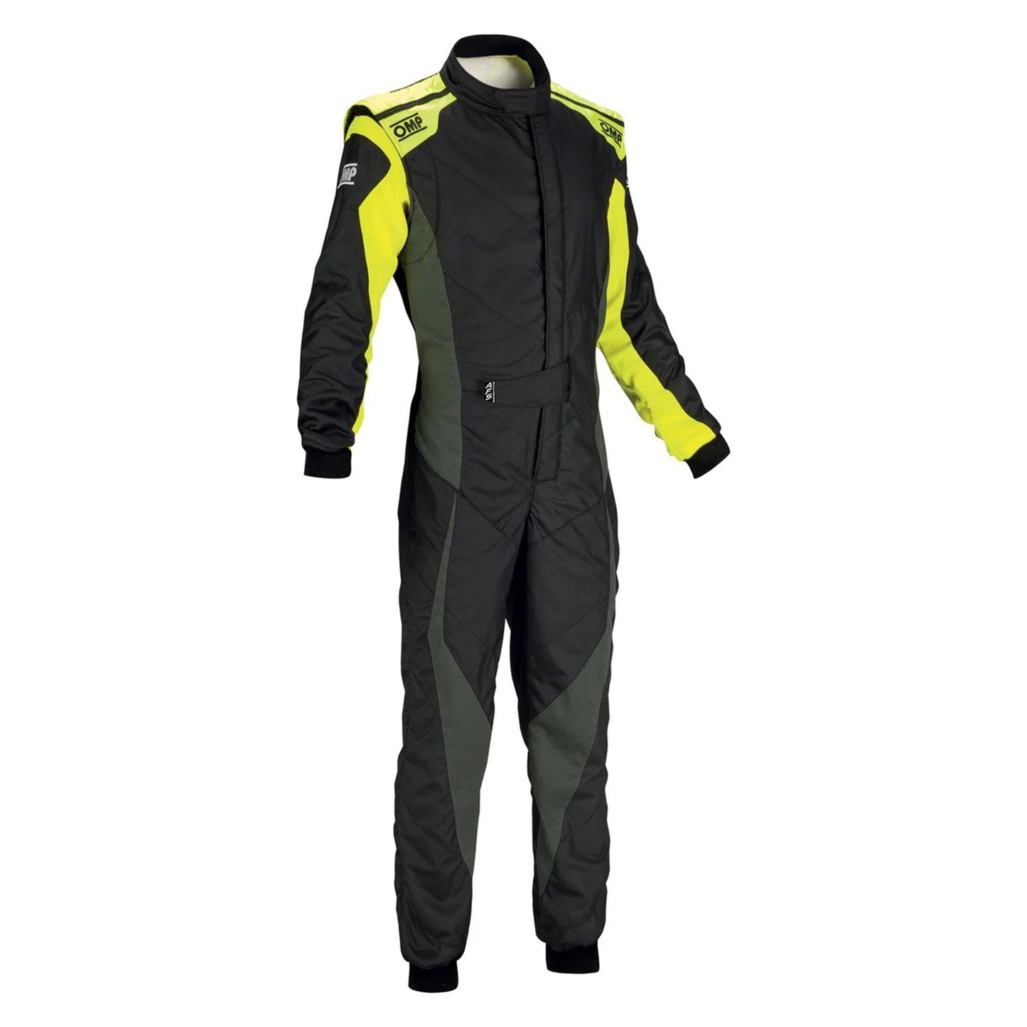 OMP Black Yellow Tecnica Evo Racing Go-Kart Suit Front View