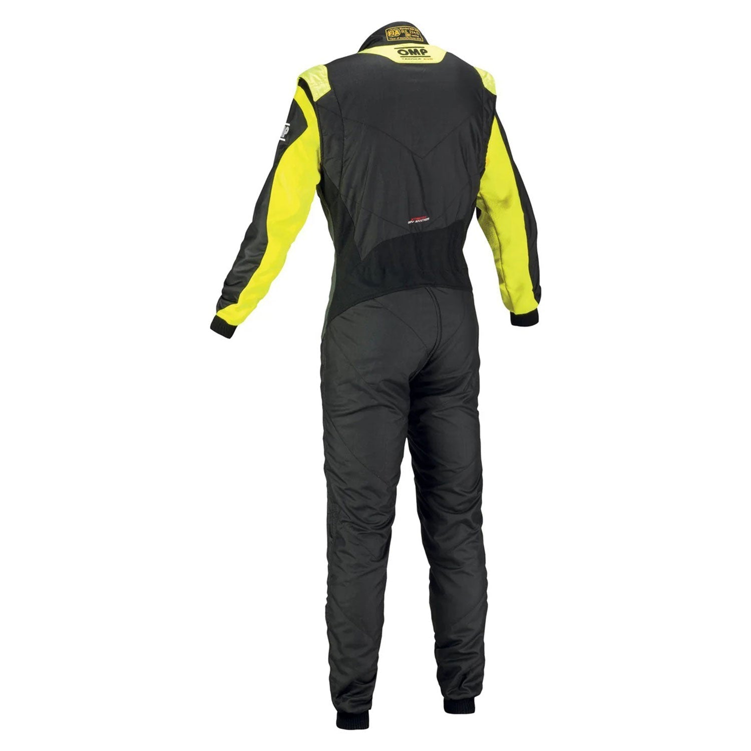 OMP Black Yellow Tecnica Evo Racing Karting Costume Back View