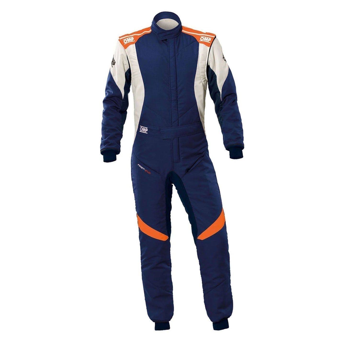 OMP Blue White Orange Tecnica Evo Racing Go-Kart Suit Front View