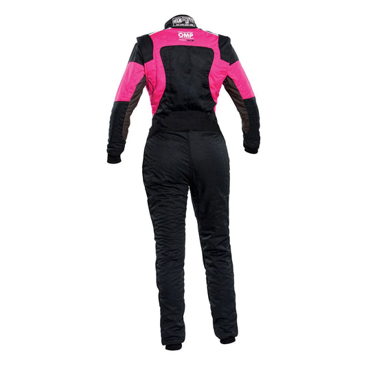 OMP FIRST ELLE BlackPink Go Kart Racing Suit with OMP logo on a white background