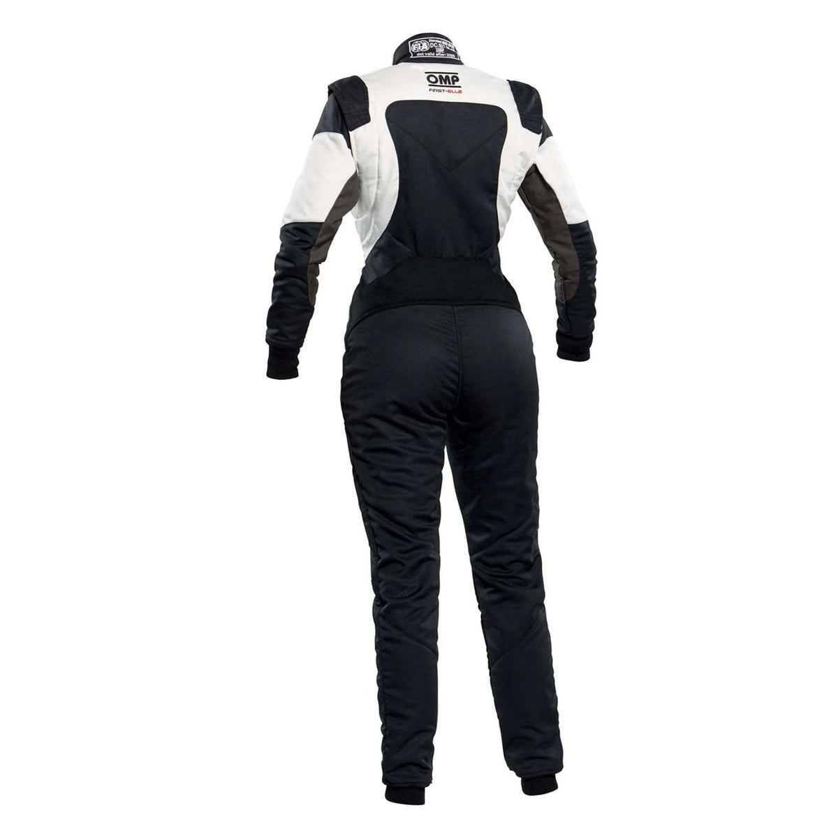 OMP FIRST ELLE BlackWhite Go Kart Racing Suit with visible branding on a white background