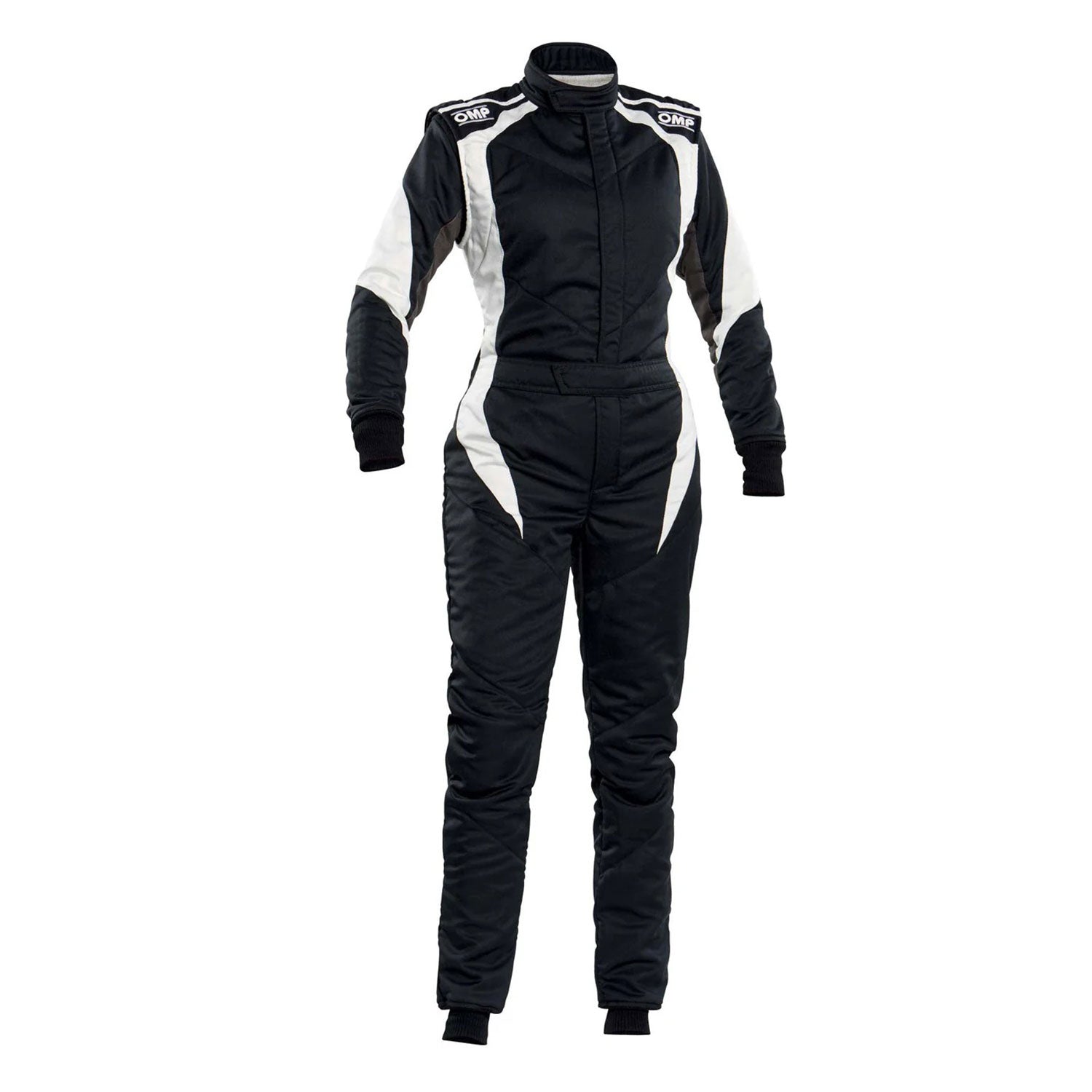 OMP FIRST ELLE Black/White Women's Go Kart Racing Track Suit Front View