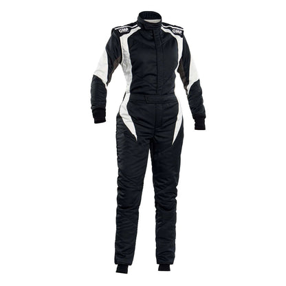 OMP FIRST ELLE Black/White Women's Go Kart Racing Track Suit Front View