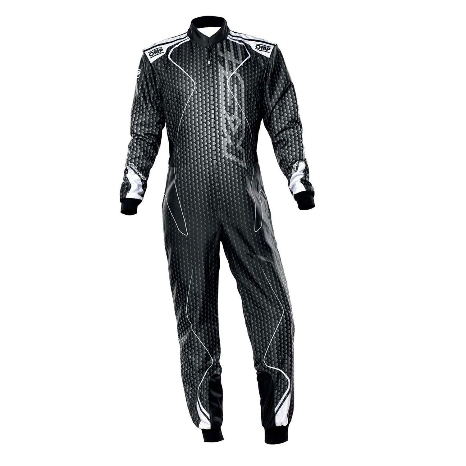 OMP KS-3 ART Go Kart Racing - Black/White Track Suit Front View