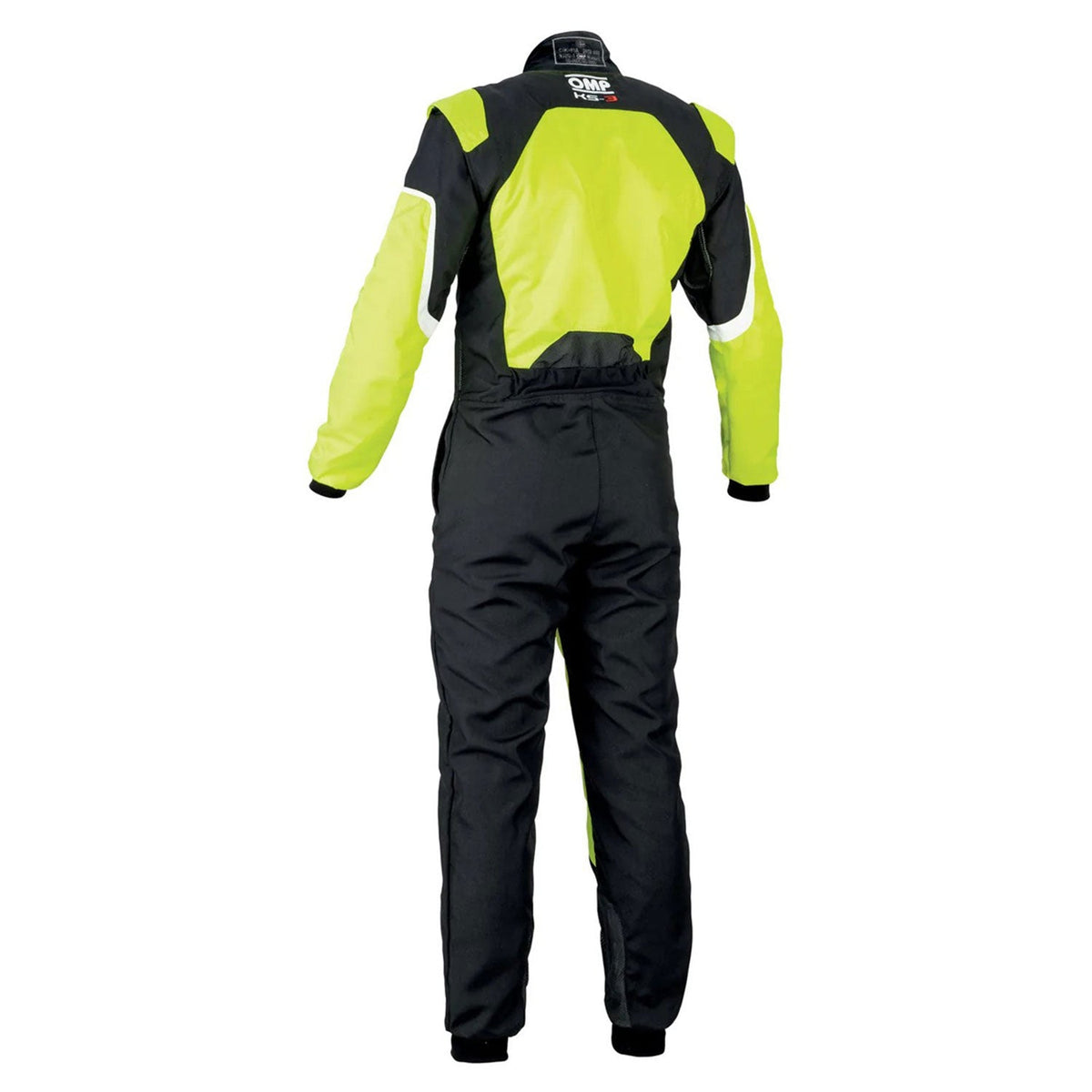 Back View of OMP KS-3 FLUO Yellow Go Kart Racing Suit