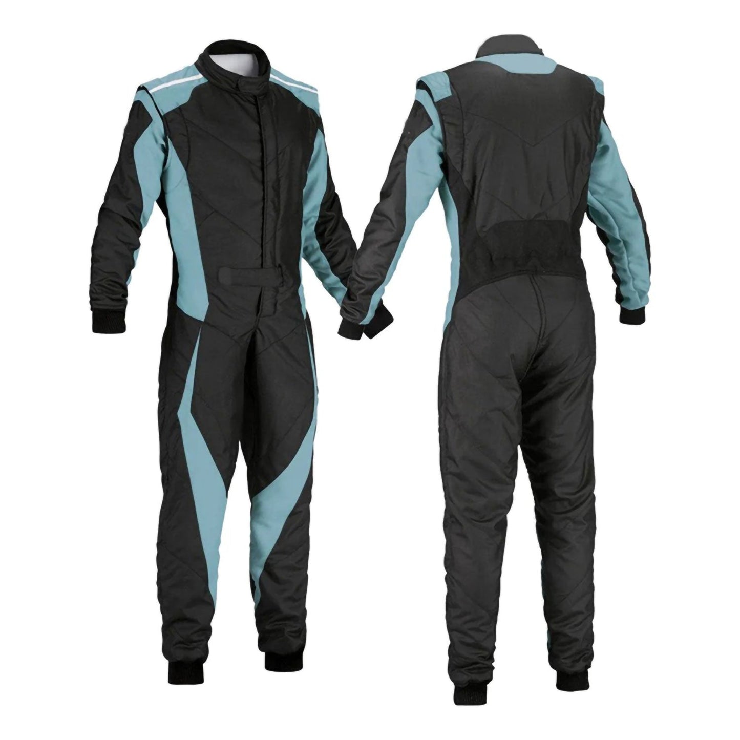 Plain Black & Blue Go Kart Racing Track Suit Front View