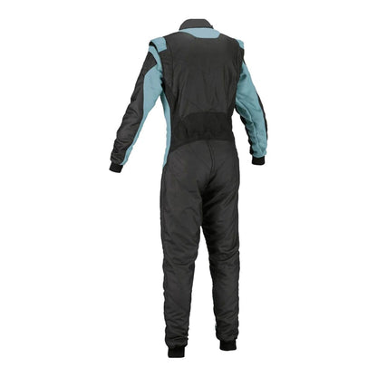 Plain Black & Blue Go Kart Racing Track Suit Side View