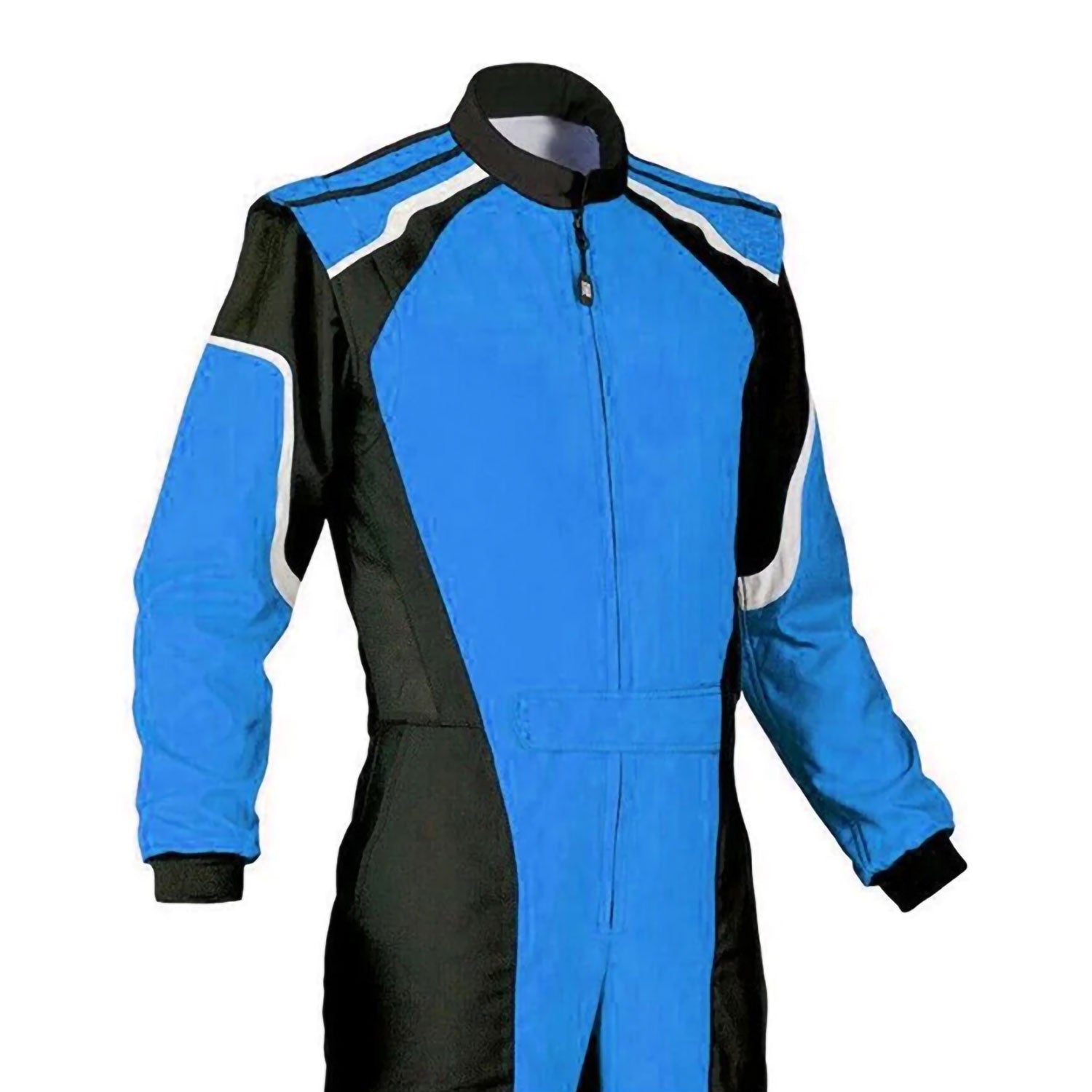 Plain Black & Blue Go Kart Racing Motorsport Suit Side View