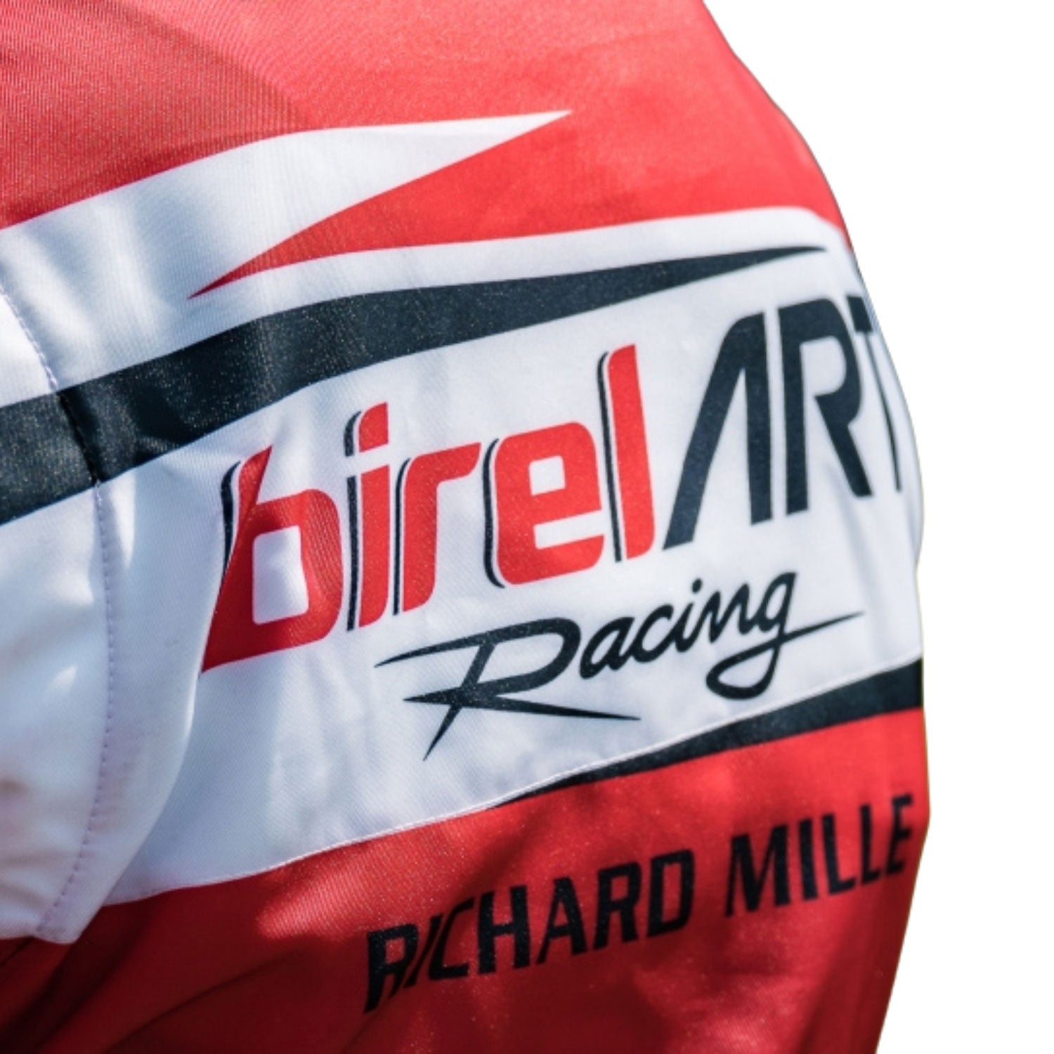 Red Birel Art Go-Kart Race Track Suit Close-Up View