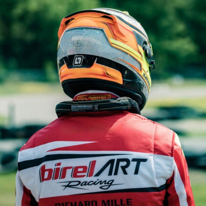 Red Birel Art Go-Kart Race Track Suit Logo Detail View