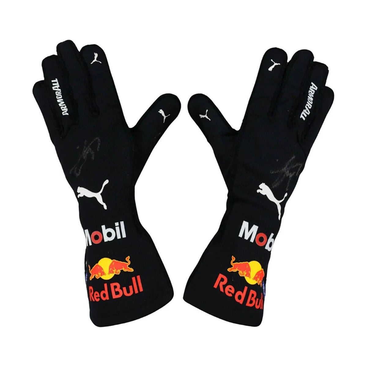 Black Sergio Perez 2022 Replica Race Gloves F1 Red Bull with Red Bull and Puma logos Front View