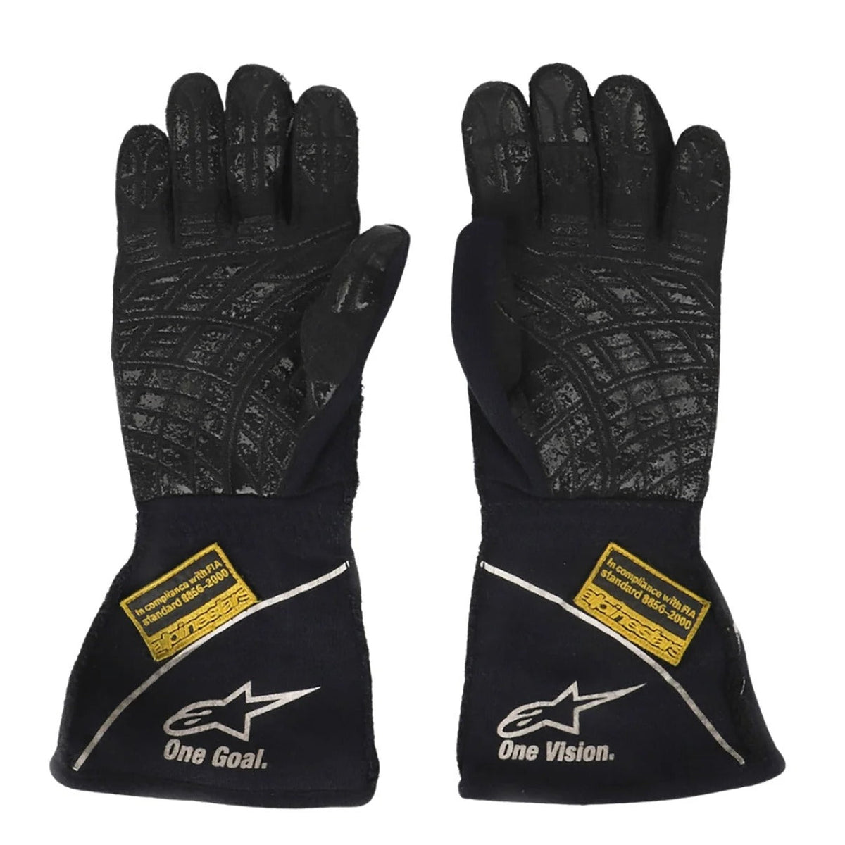 Pair of black Valtteri Bottas 2015 Race Gloves Replica F1 Williams Martini with brand logos Front View