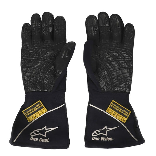 Pair of black Valtteri Bottas 2015 Race Gloves Replica F1 Williams Martini with brand logos Front View