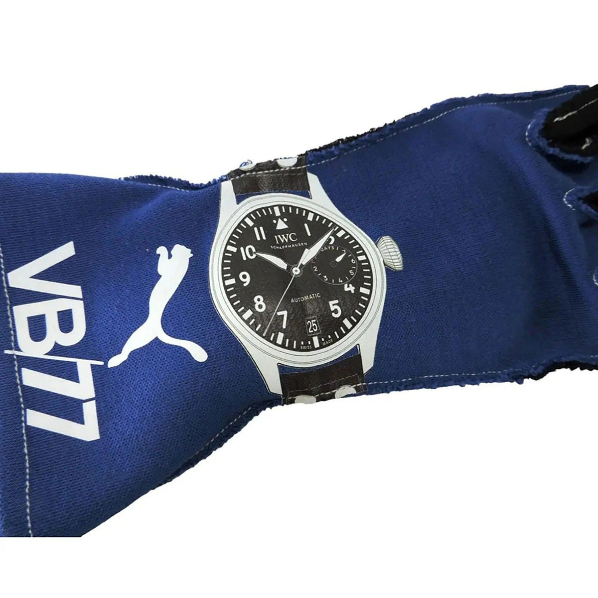 Valtteri Bottas 2018 Race Gloves Replica F1 Mercedes Wristwatch on a blue fabric background with visible branding