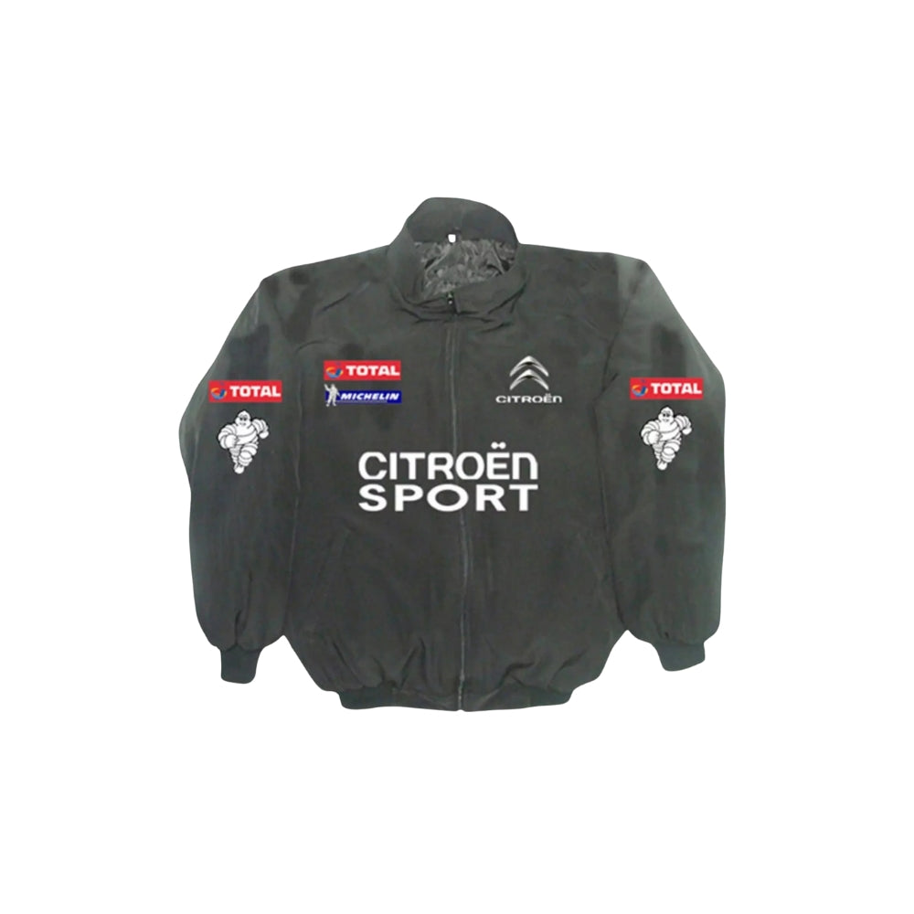 Citroen Embroidered Retro Racing Bomber Jacket in retro Citroen styling, showing the ribbed cuffs and smooth lining. A classic motorsport jacket for fans and collectors alike.
