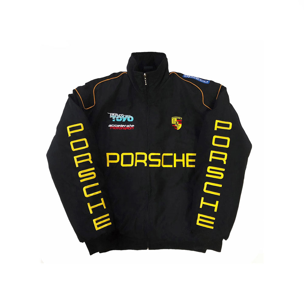 Porsche Retro Edition Racing Jacket in retro Porsche styling, with retro livery colours across the body. Vintage racing attire that layers easily over a hoodie or shirt.