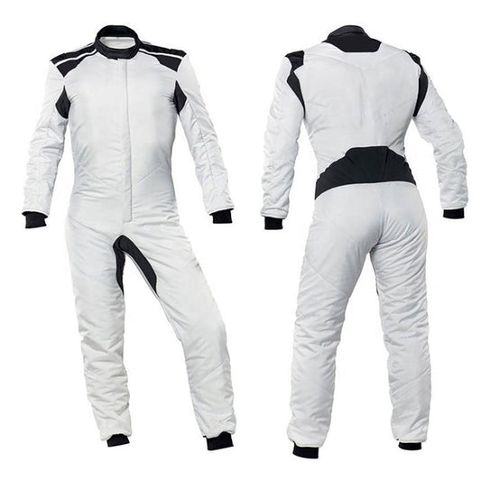 White Go-Kart Car Driver Racing Costume Track Suit Front View