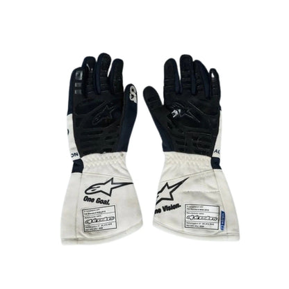 Pair of black and white Yuki Tsunoda 2022 Race Gloves Replica F1 AlphaTauri with visible branding front view