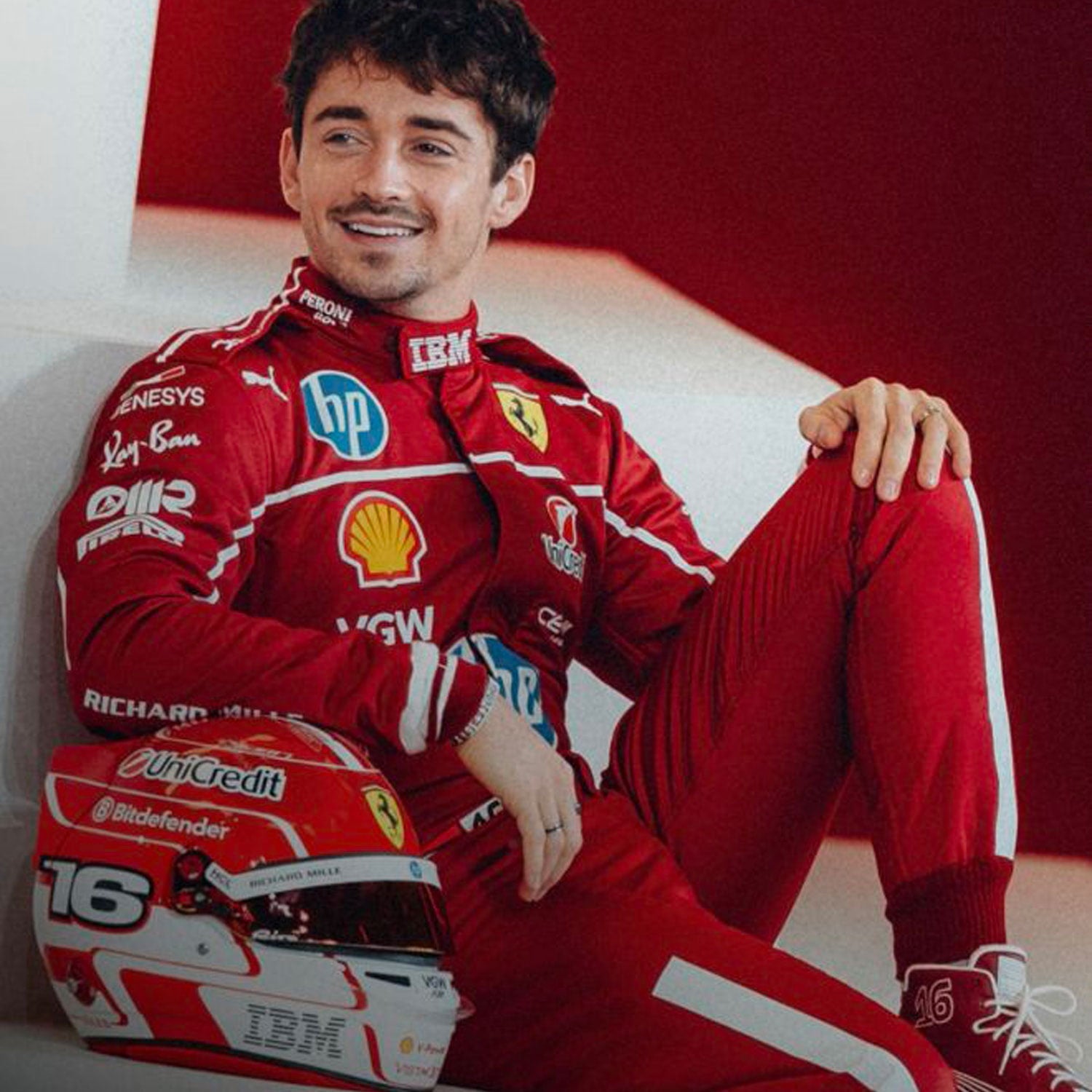 Charles Leclerc F1 Race Replica Ferrari Grand Prix Suit Studio Shot