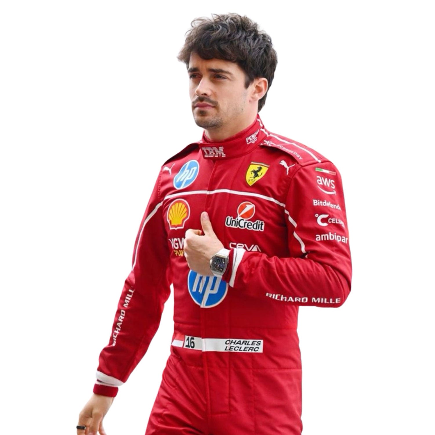 Charles Leclerc F1 Race Replica Ferrari Motorsport Suit Back View