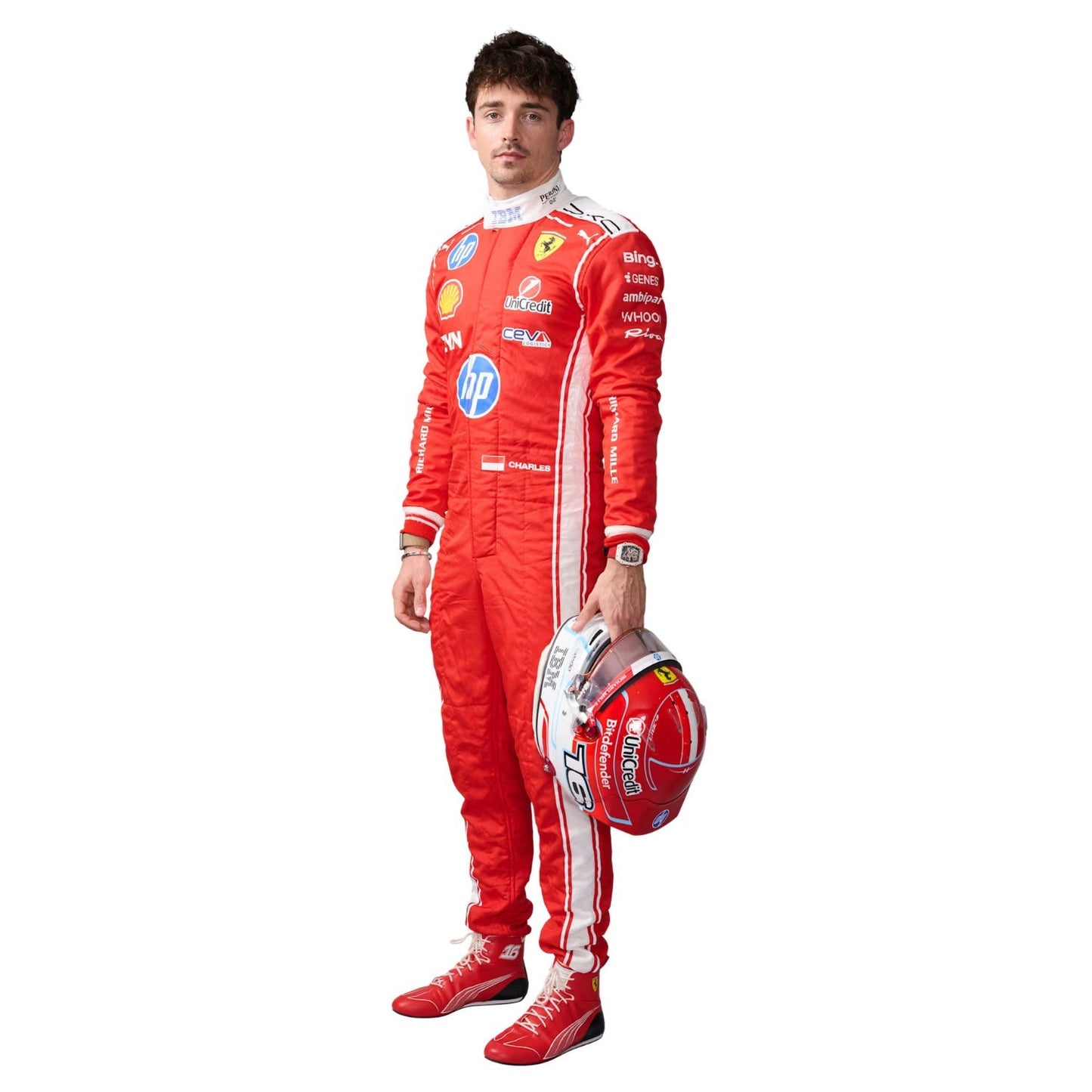 Charles Leclerc F1 Race Ferrari Grand Prix Suit Action Shot