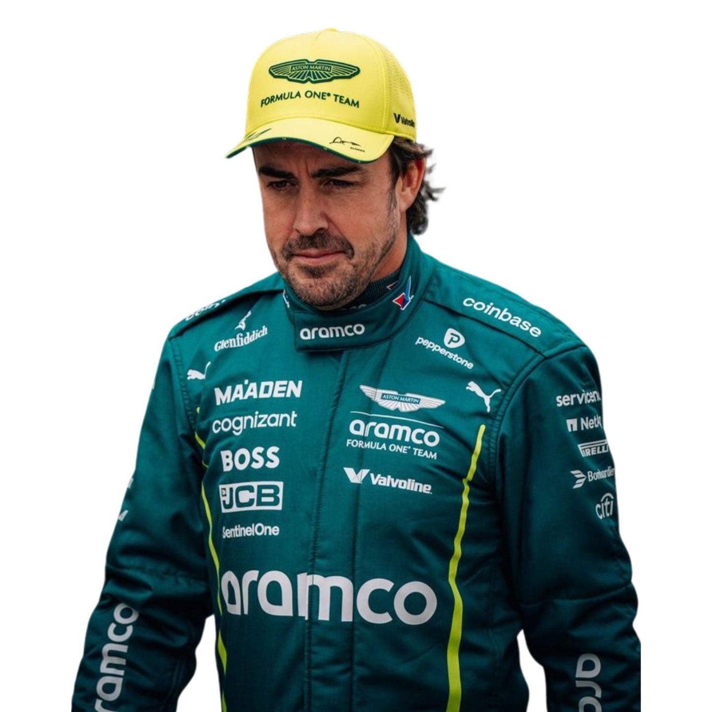 Fernando Alonso F1 Race Aston Martin Driver Suit Side View