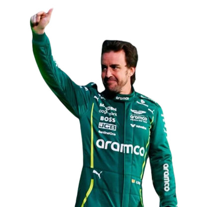 Fernando Alonso F1 Race Aston Martin Grand Prix Suit Action Shot