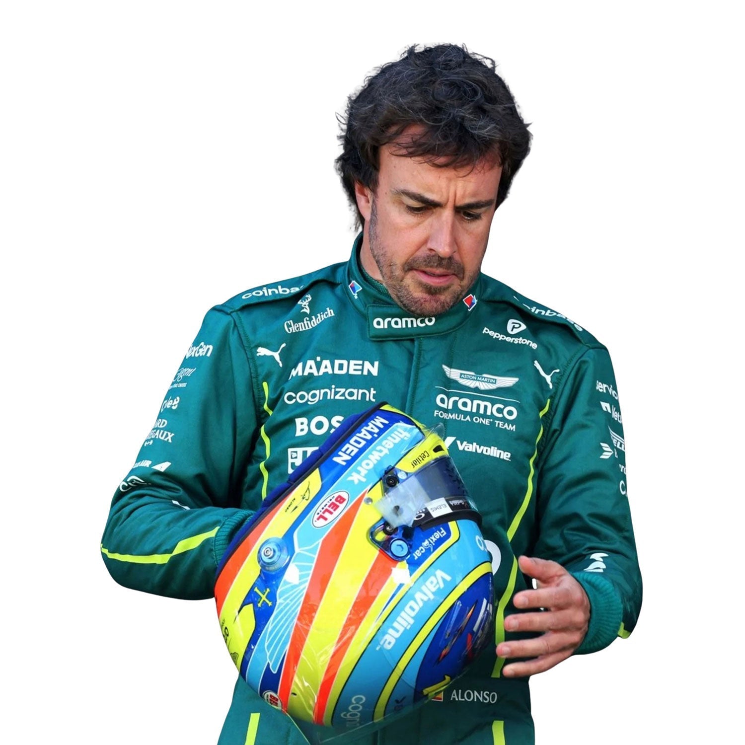 Fernando Alonso F1 Race Aston Martin Motorsport Suit Back View