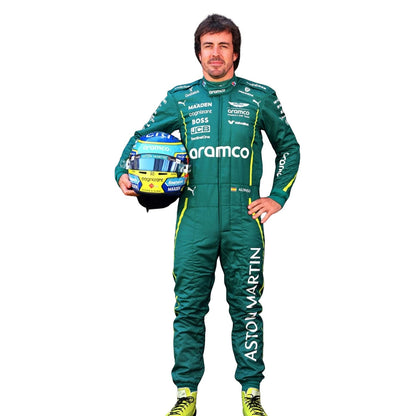 Fernando Alonso F1 Race Aston Martin Motorsport Suit Close-Up View