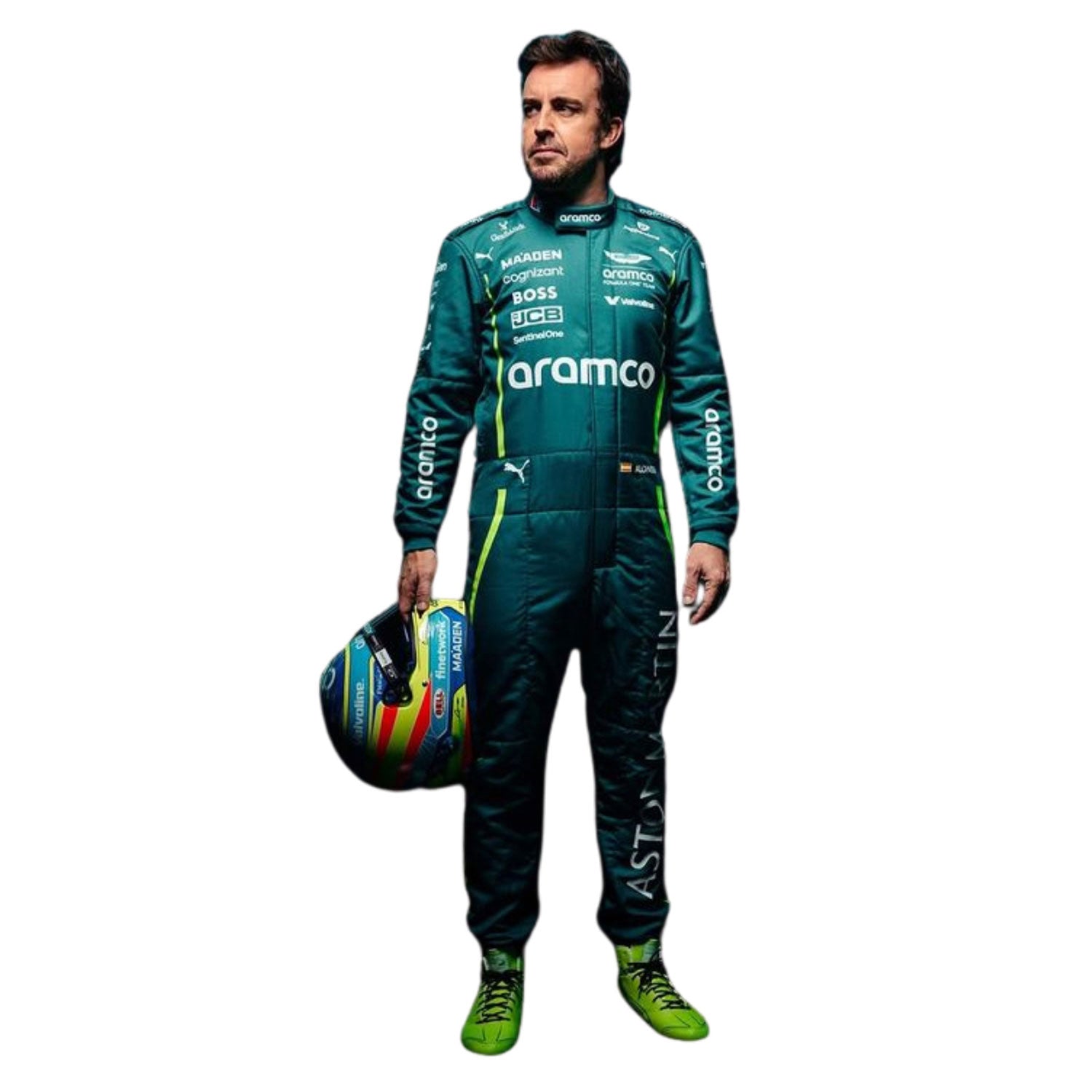 Fernando Alonso F1 Race Aston Martin Grand Prix Suit Front View